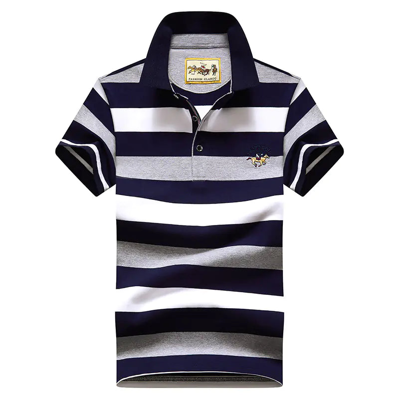 Men's Summer Striped Polo Shirt - Slim Fit Business Tee