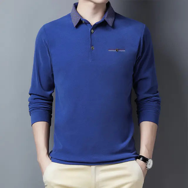 Men's Long Sleeve Slim Fit Striped Polo Shirt MY738