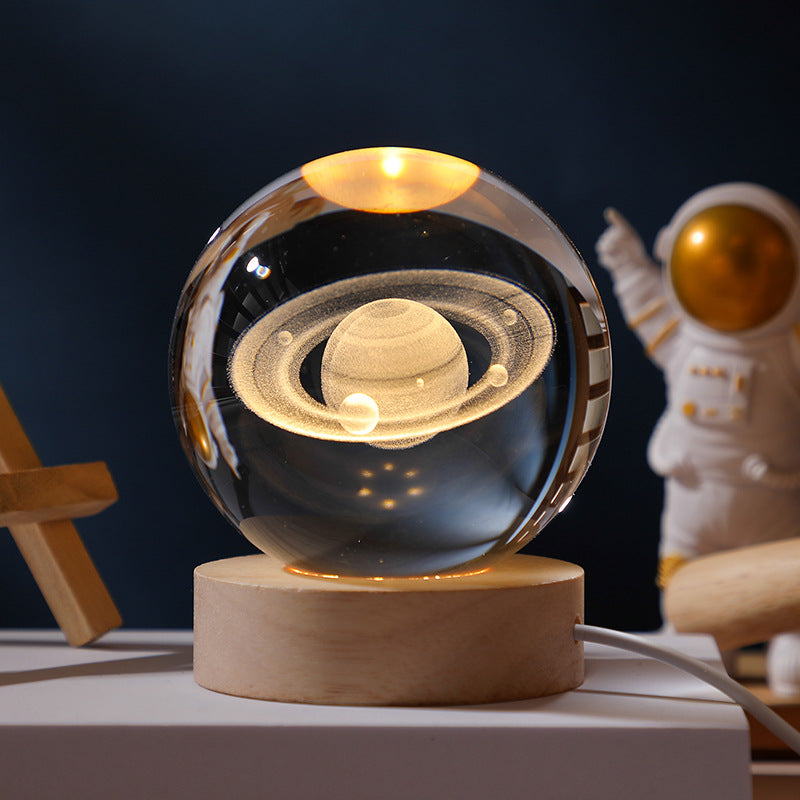 3D Solar System Crystal Ball with LED Lamp Stand