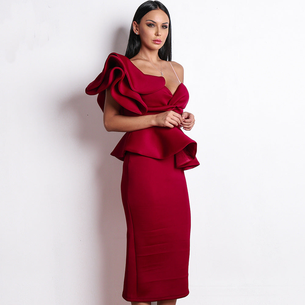 Elegant Off-Shoulder Ruffled Evening Dress for Women