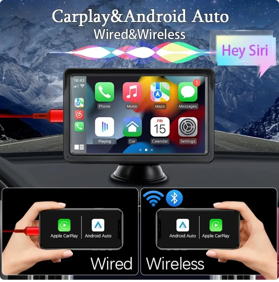 7-Inch Car Display with Wireless CarPlay Support
