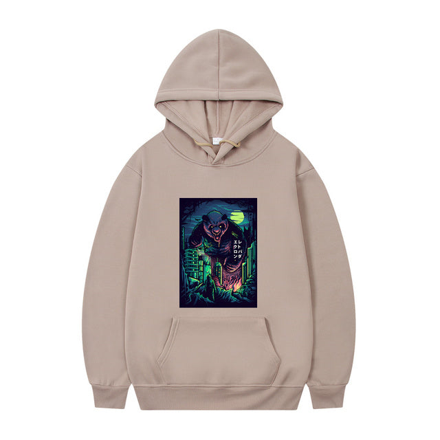 Men's Oversized Anime Monster Print Hoodie - Casual Pullover