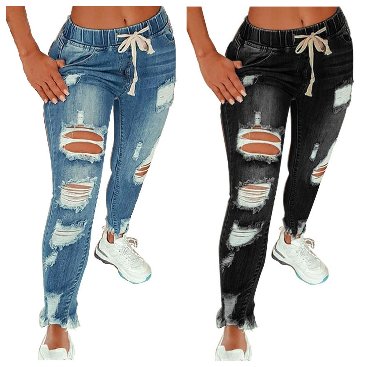 Women's High Stretch Ripped Denim Pencil Pants (Large Size)