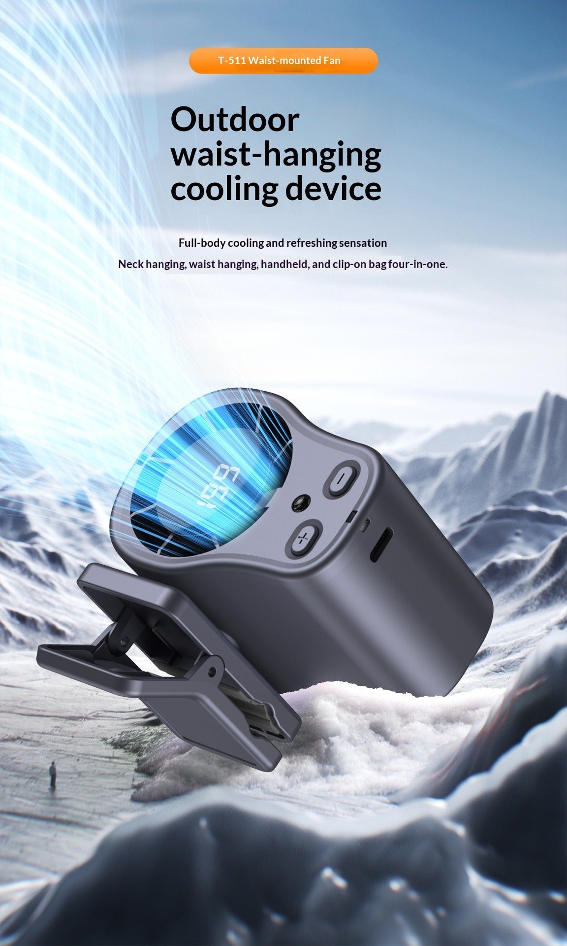 Outdoor Waist-Hanging Portable Fan with Multi-Function Lighting