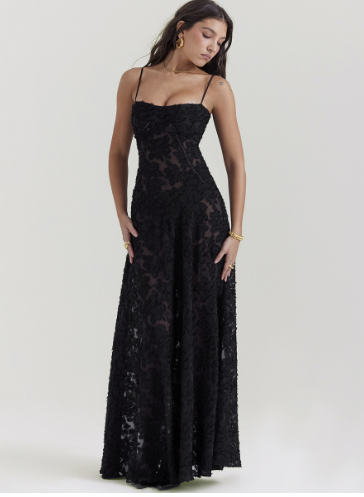 New Sexy Black Sheer Backless Dress Evening Gown