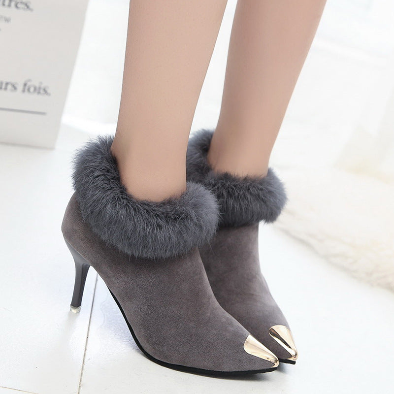 Winter Velvet Women's Pointed-Toe High Heels Ankle Boots