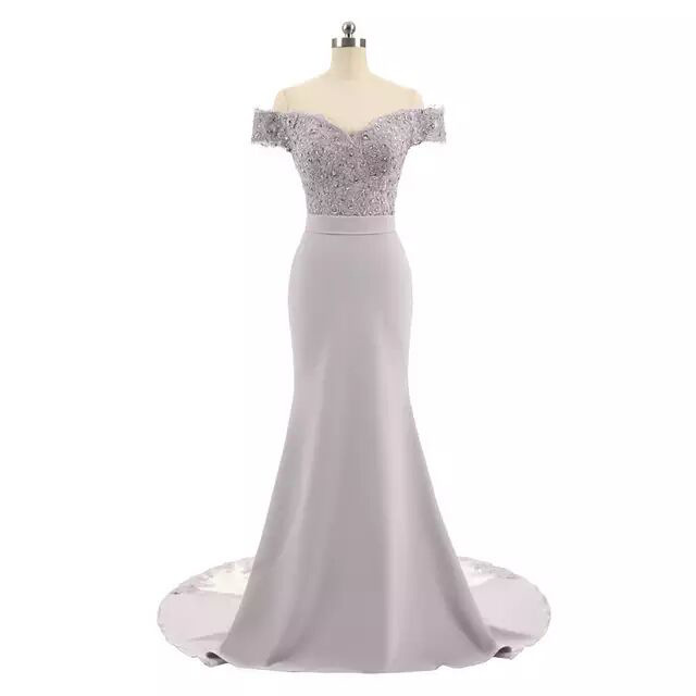 Long Mermaid Fitted Off-the-Shoulder Evening Gown