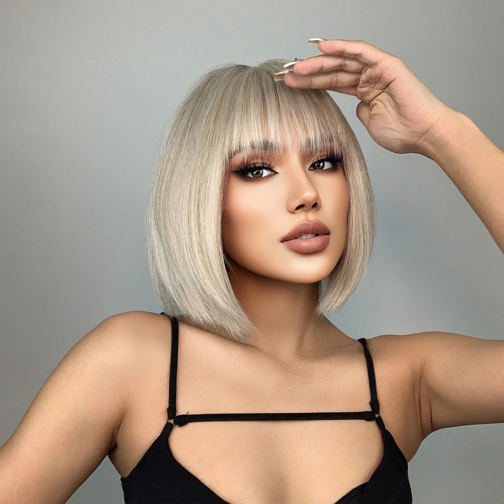 Shoulder-Length Black and Brown Bangs Wig for Women
