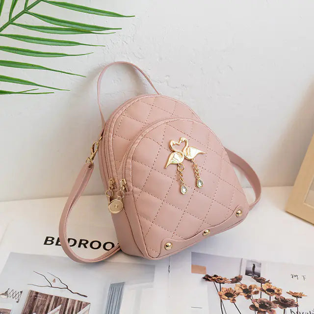 Embroidered PU Leather Small Backpack for Women