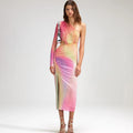 Gradient Hot Drilling One-Shoulder Hollow Dress