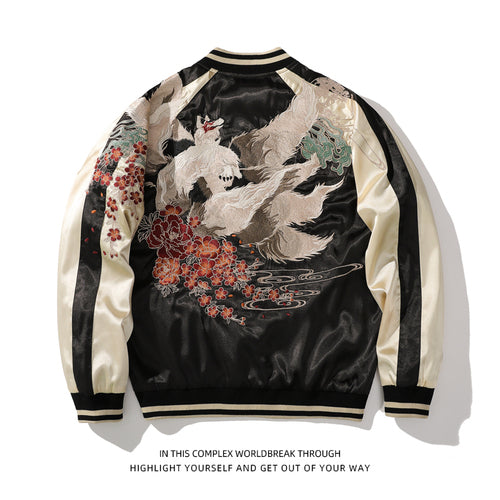 Japanese Dragon Embroidered Bomber Jacket for Men