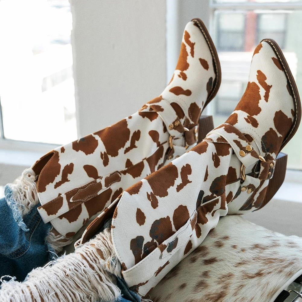 High Tube Faux Fur Thick Heel Round Toe Fashion Boots