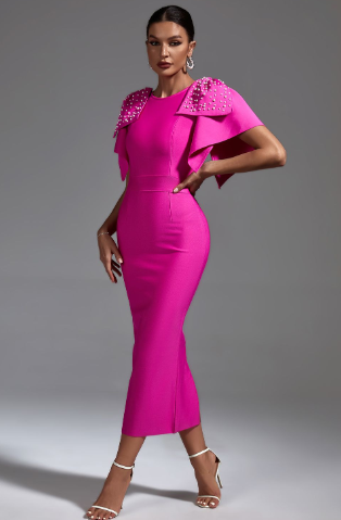 Handmade Irregular Knitting Lotus Leaf Beaded Dress