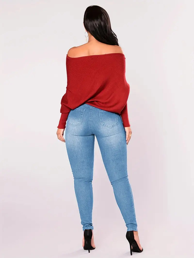 High-Rise Stretchy Blue Jeans for Everyday Comfort