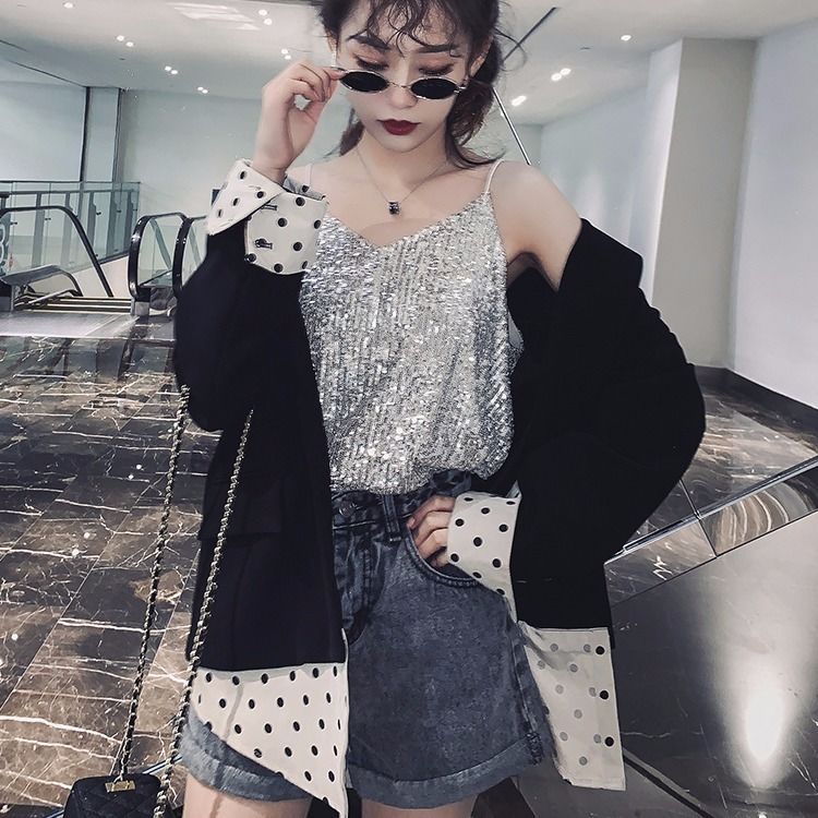 Summer Sexy Fashion Sequined Loose Sling Top