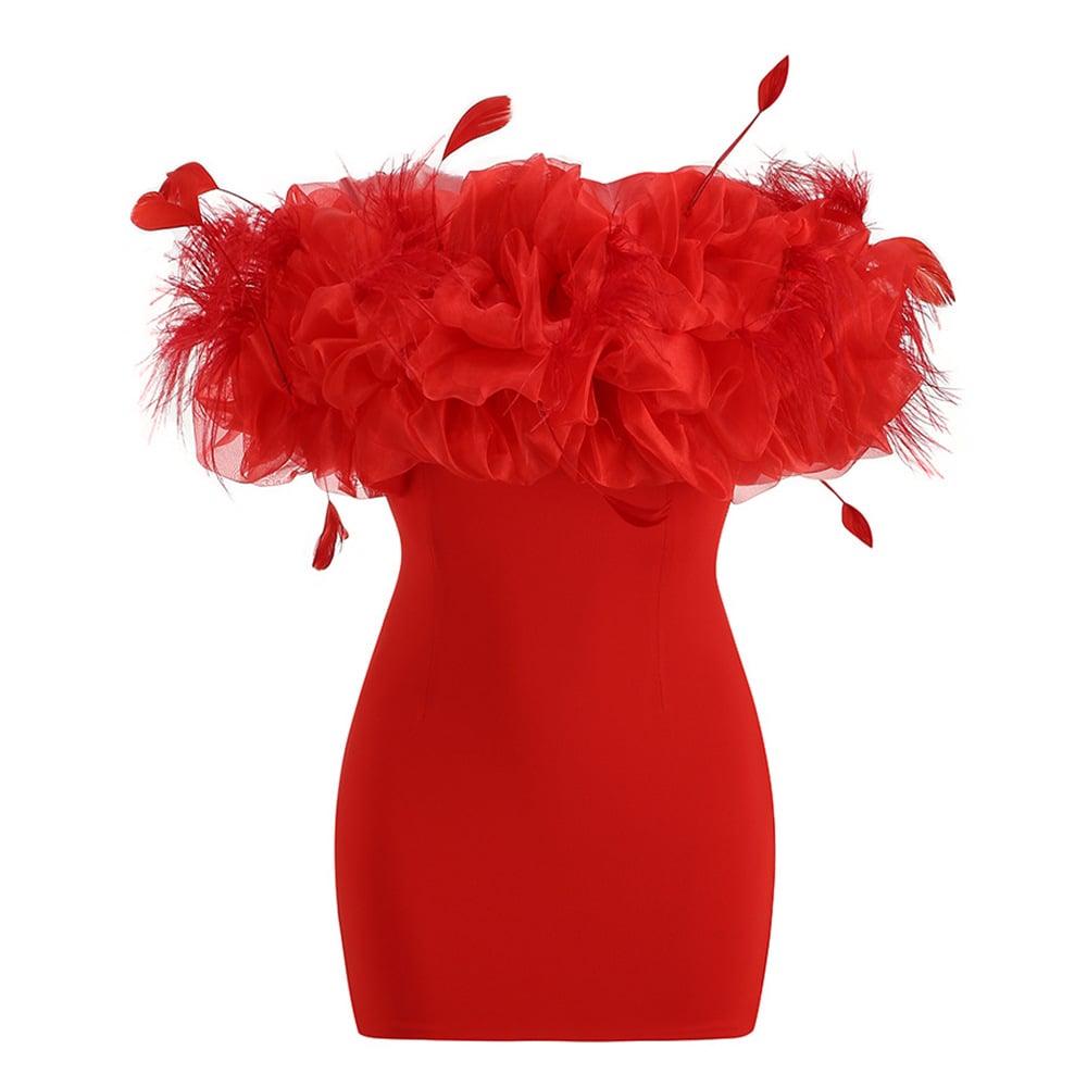 Slim-fit Sexy Feather Bandeau Socialite Style Dress