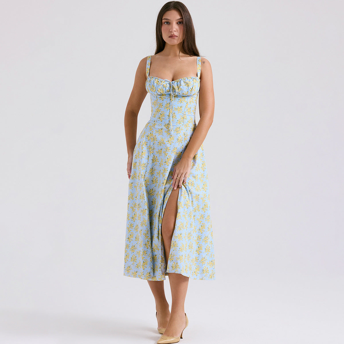 Sexy Backless Floral Midi Dress for Vacation Style