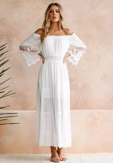 Lace-Trimmed Off-Shoulder Dress for Women