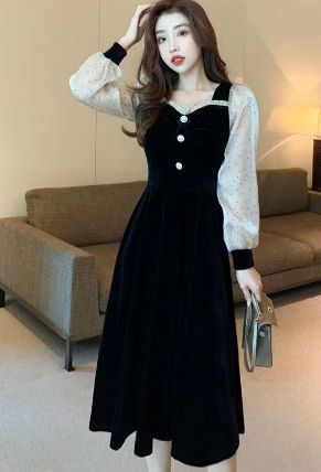 Plus Size Women's Long Fashion Stitching Red Dress