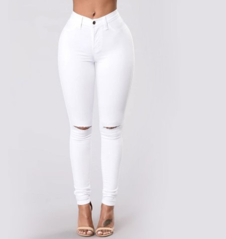 Ripped Raw Hem Slim Fit Skinny Jeans for Women