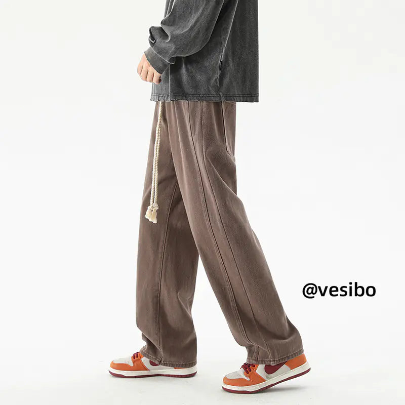 Men's Black Loose Fit Wide Leg Denim Pants