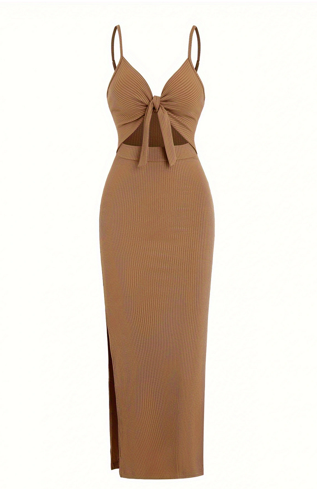 Lace-Up Slit Dress