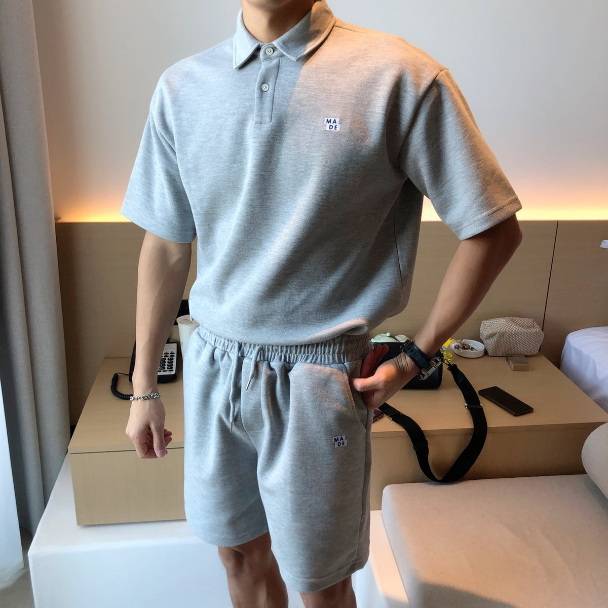 Casual Cotton Sports Suit with Polo Shirt and Shorts