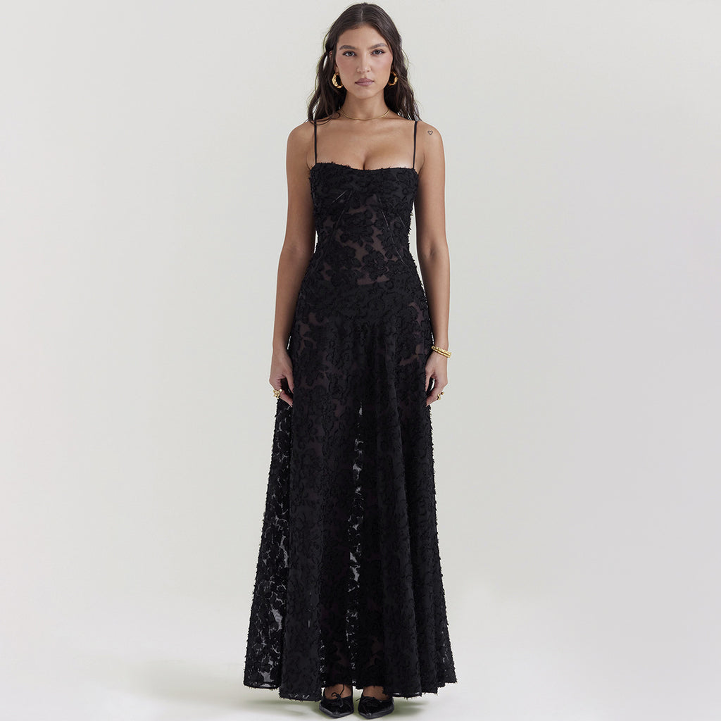 New Sexy Black Sheer Backless Dress Evening Gown