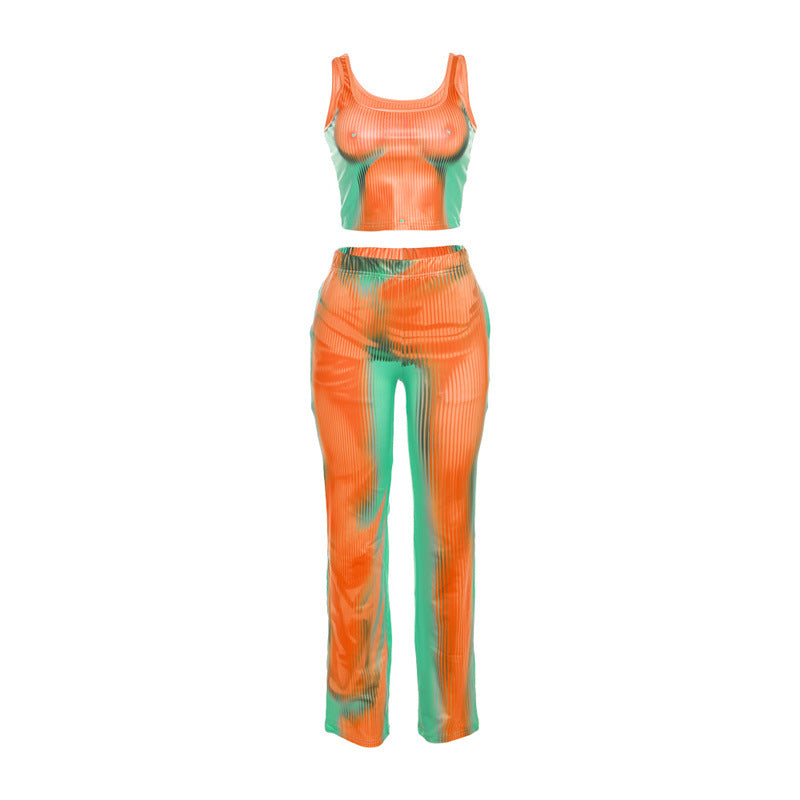2023 Summer Women's 3D Print Sleeveless Outfit Set
