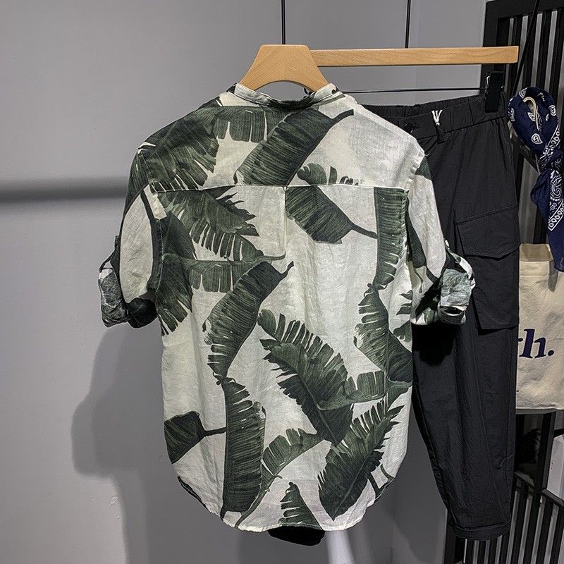 Thin Men's Short-Sleeved Linen Five-Point Sleeve Shirt
