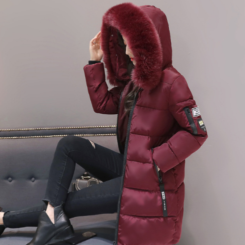 Thick Cotton Jacket with Fur Collar and Slim Fit