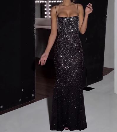 Women's Slim Fit Crystal Strap Long Dress