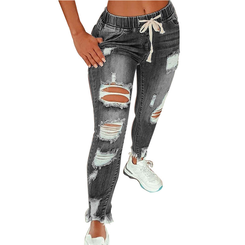 Women's High Stretch Ripped Denim Pencil Pants (Large Size)