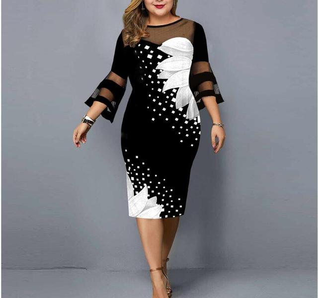 Plus Size 5XL Vintage Floral Mesh Patchwork Dress