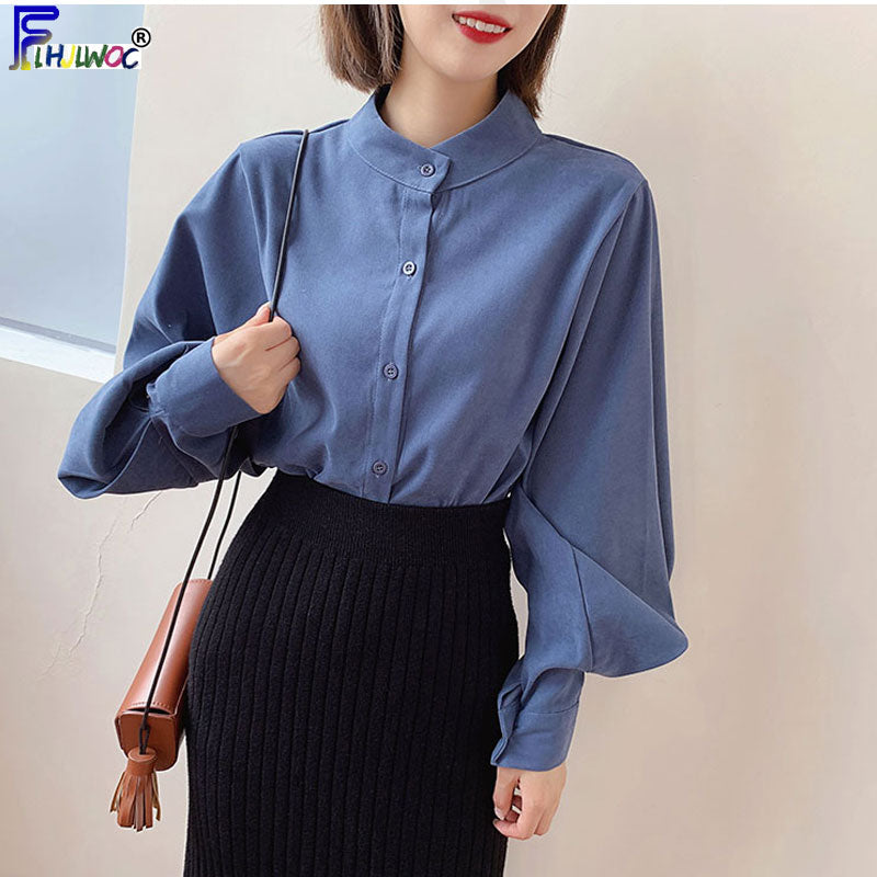 Korean Vintage Women's Office Shirt - Elegant Style