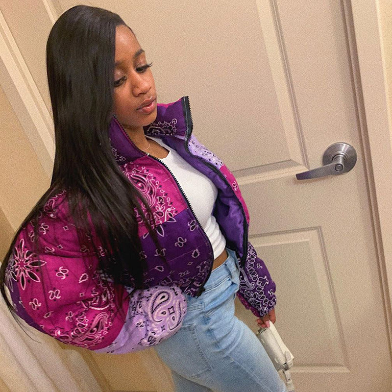 New Autumn Winter Women's Printed Zipper Jacket