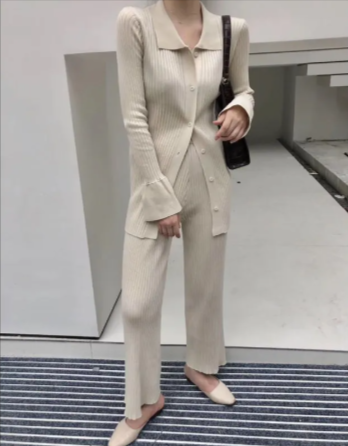 Knitted Long Collar Outfit