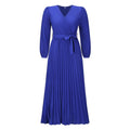 V-neck Long Sleeve Pleated A-Line Dress