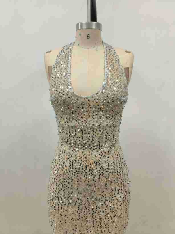 Halter Backless Luminous Maxi Dress