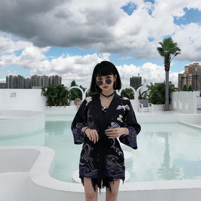 Summer Chinese Style Fish Print Sun Protection Kimono Set