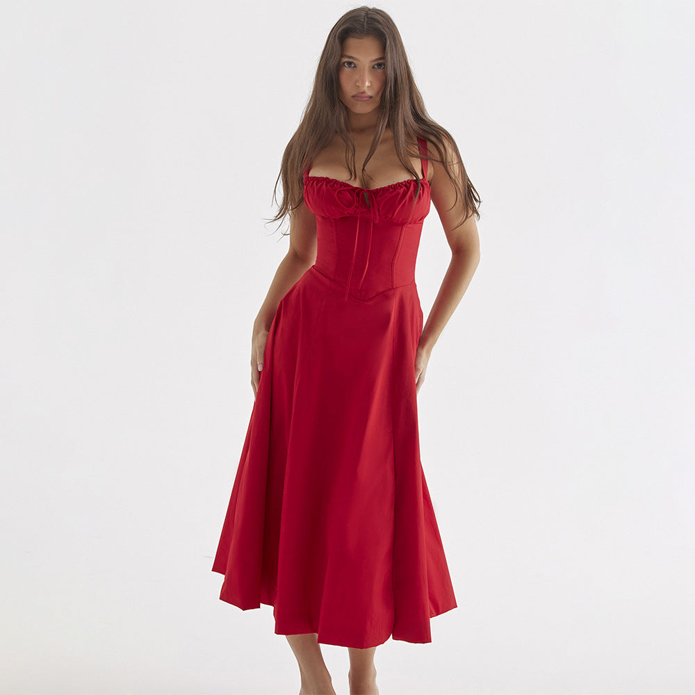 Sexy Backless Floral Midi Dress for Vacation Style