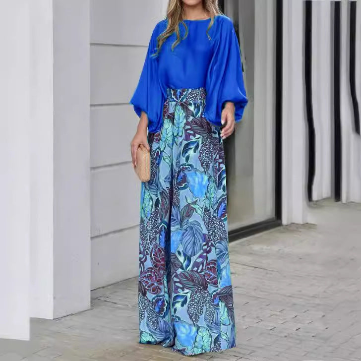 Summer Women's Outfit with Lantern Sleeves and Wide Leg Pants