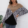 Leopard Print Round Neck Loose Knit Top for Women