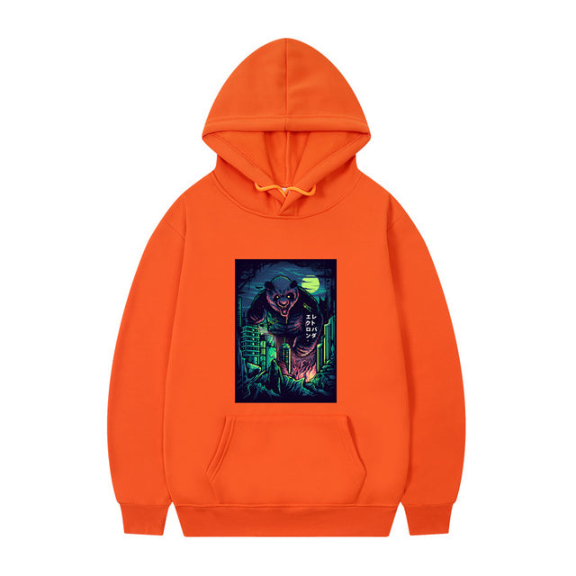 Men's Oversized Anime Monster Print Hoodie - Casual Pullover