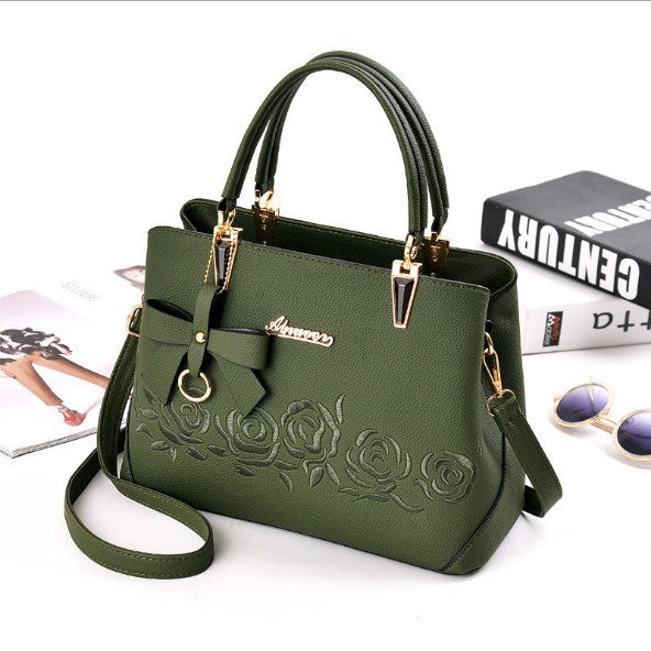 Embroidered Rose Women's Tote and Shoulder Bag