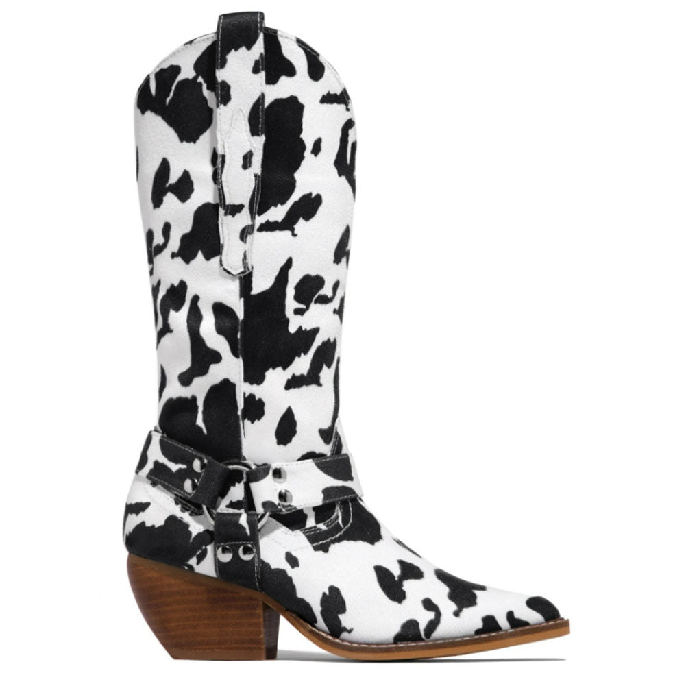High Tube Faux Fur Thick Heel Round Toe Fashion Boots
