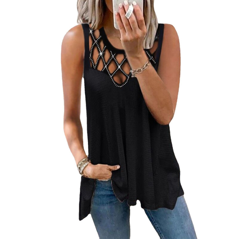 Women's Summer Loose Sleeveless Cut-out Diamond Vest