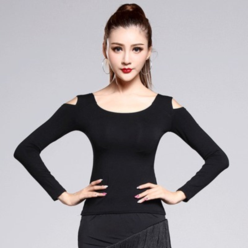 Off-Shoulder Round Neck Long Sleeve T-Shirt