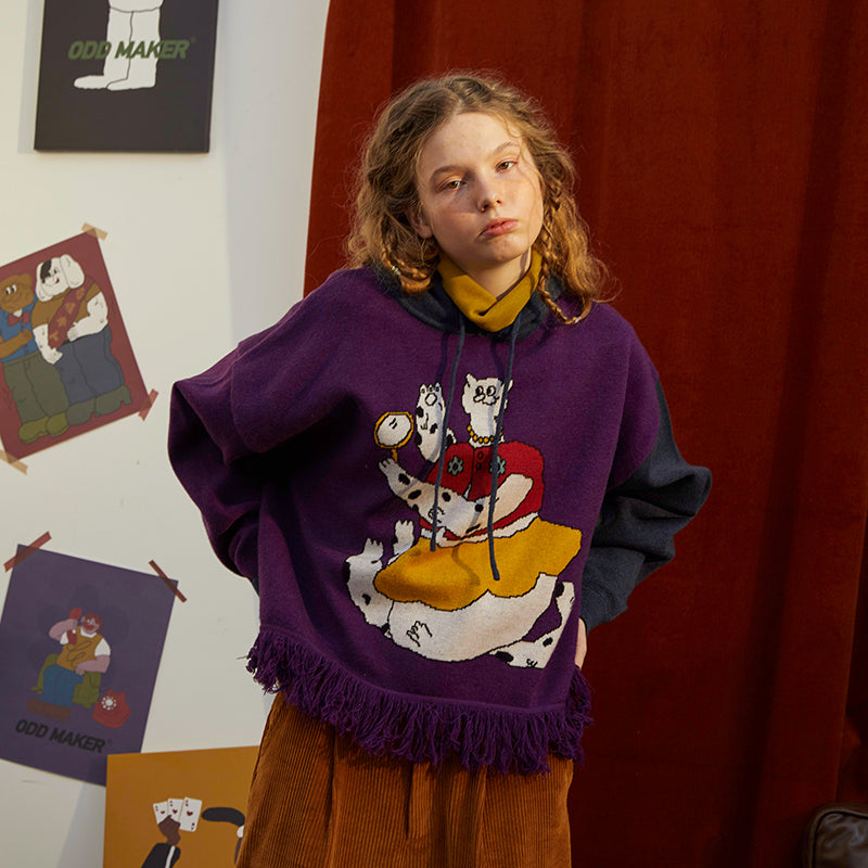 Odd Maker Cat Mirror Sweater with Tassels for Women