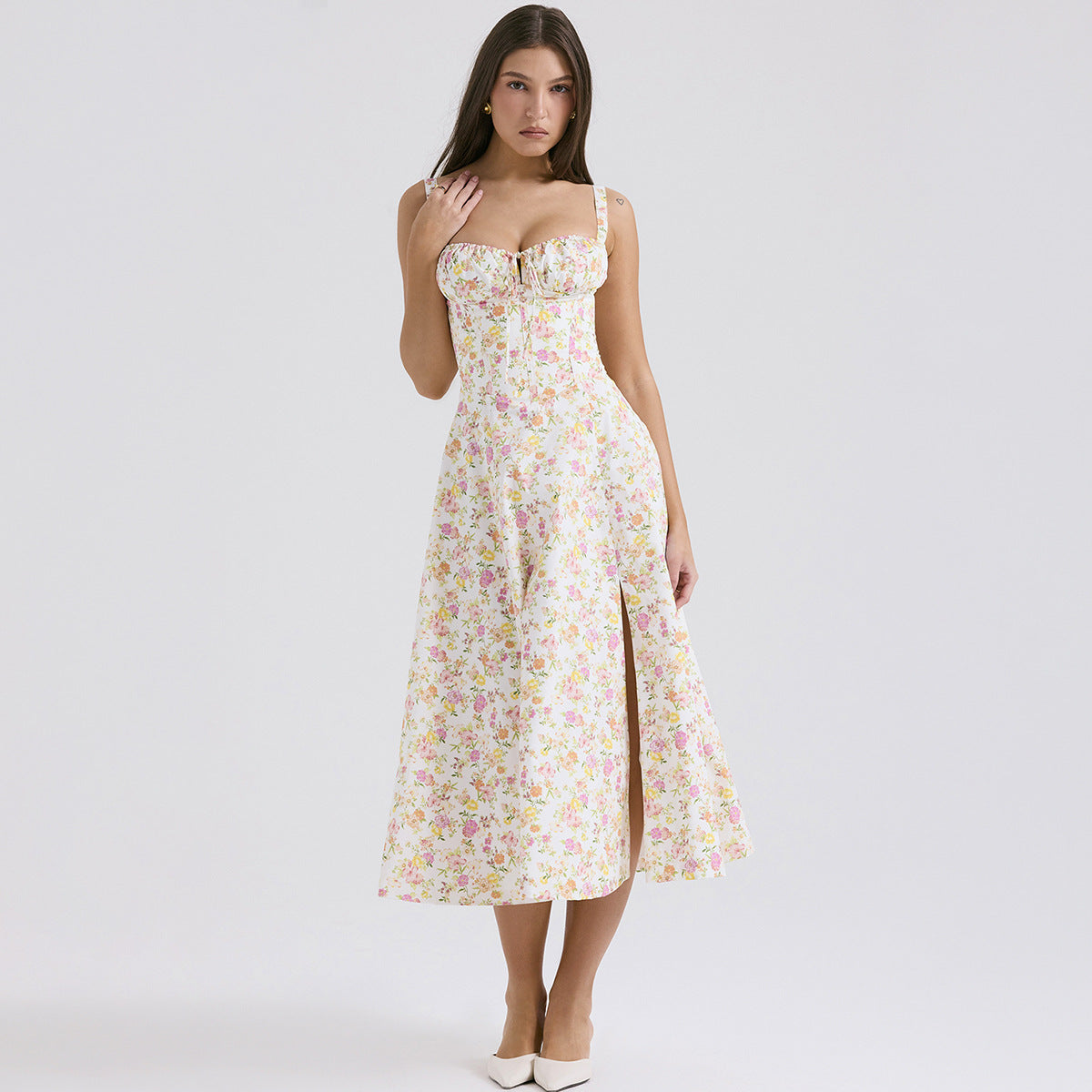 Sexy Backless Floral Midi Dress for Vacation Style